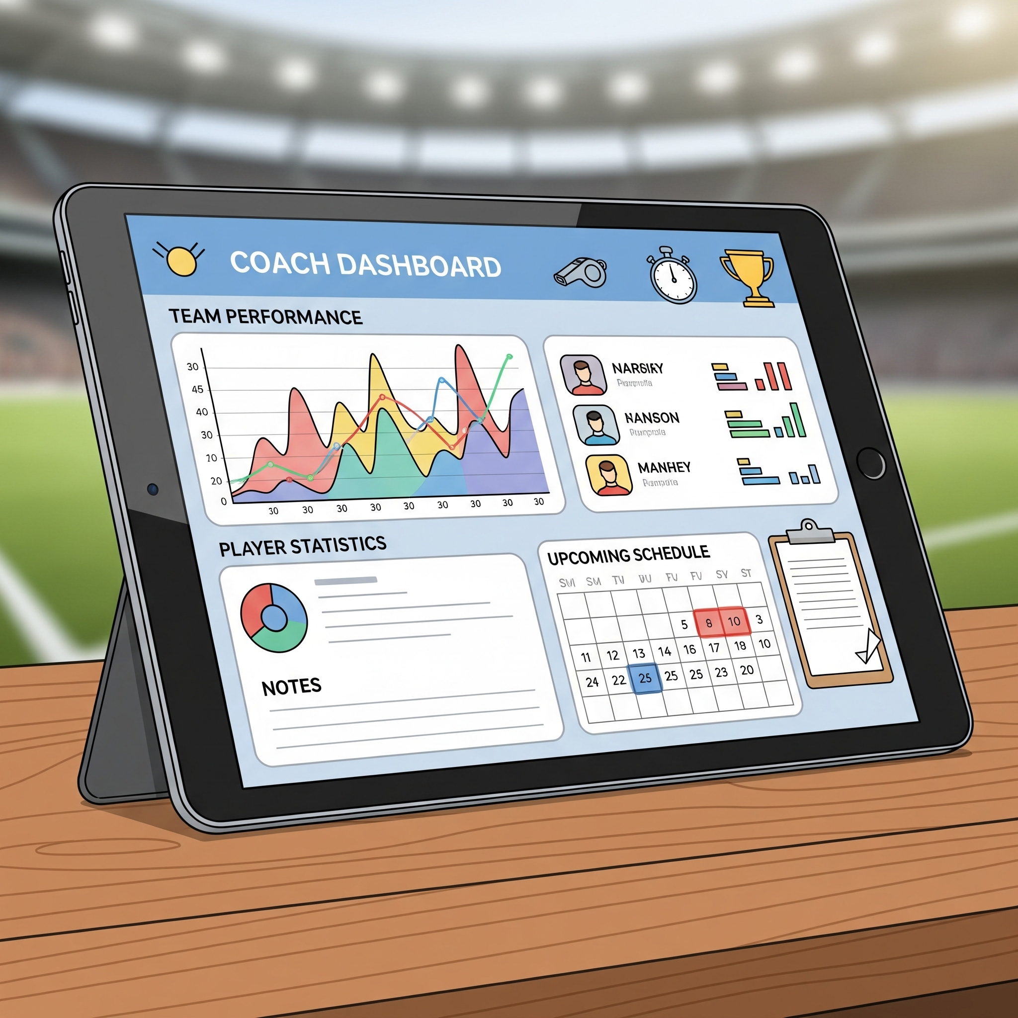 Tableau de bord d'un coach sur une tablette